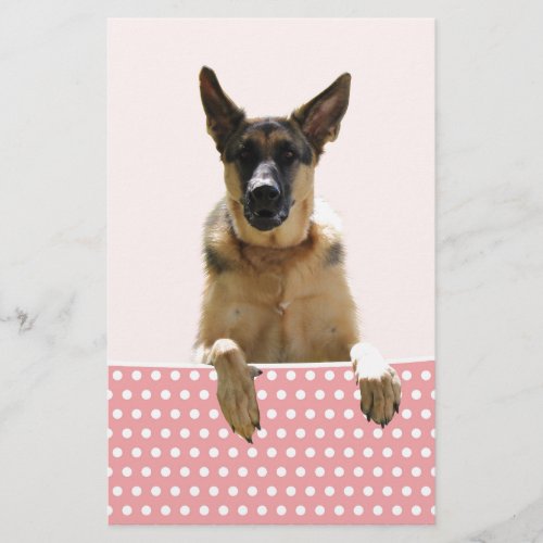 German Shepherd Dog Pink Polka Dots Stationery