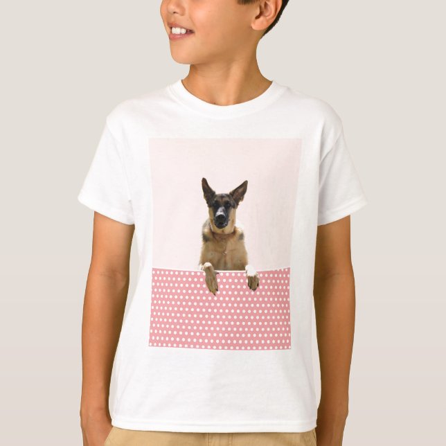 German Shepherd Dog Pink Polka Dots T-Shirt (Front)