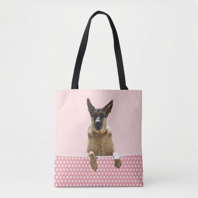 German Shepherd Dog Pink Polka Dots Tote Bag (Front)