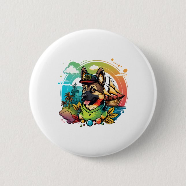 German Shepherd Dog Pirate  Button (Front)