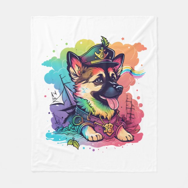 German Shepherd Dog Pirate   Fleece Blanket (Front)