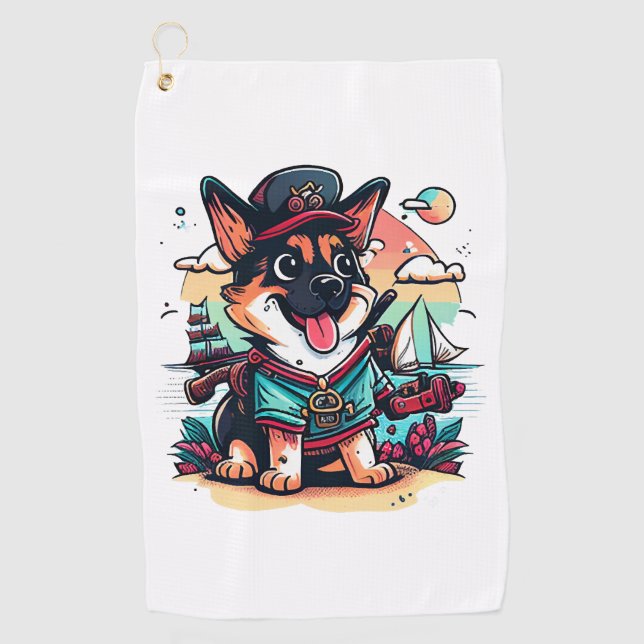 German Shepherd Dog Pirate Golf Towel (Front)