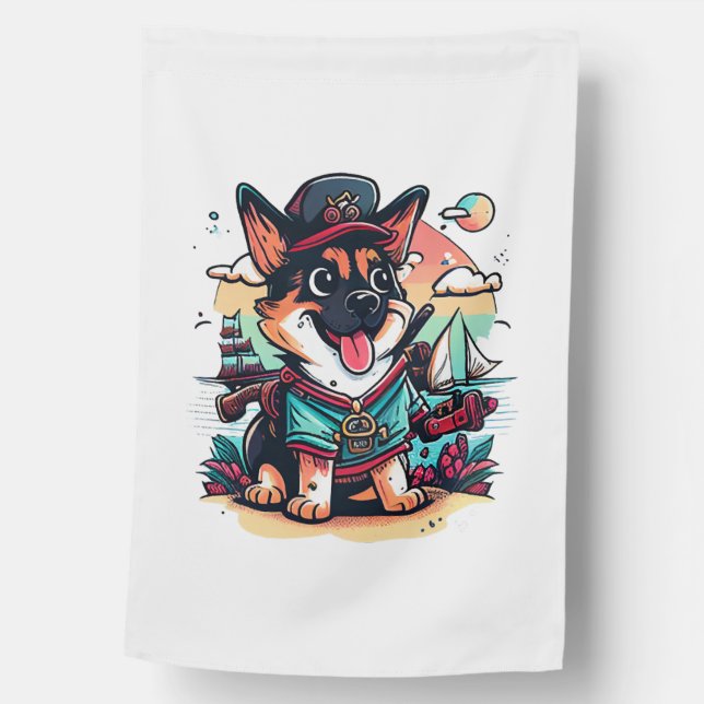 German Shepherd Dog Pirate House Flag (Front)