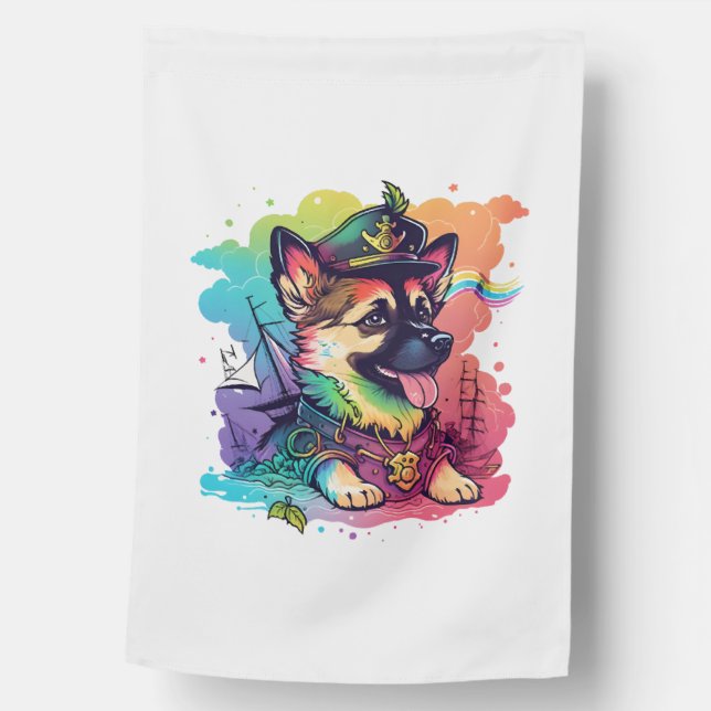 German Shepherd Dog Pirate   House Flag (Front)