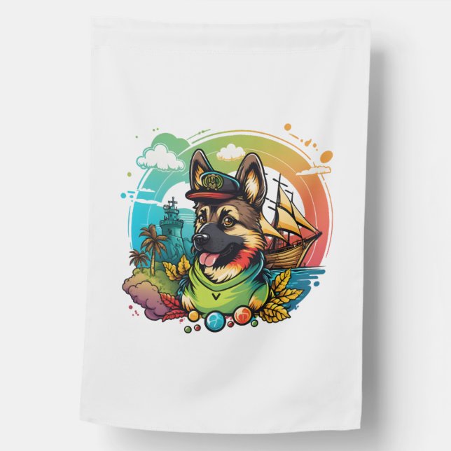 German Shepherd Dog Pirate  House Flag (Front)