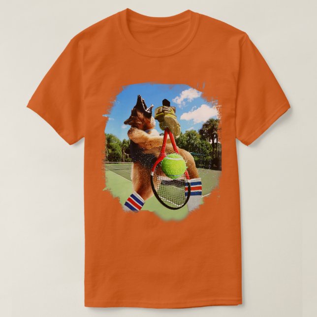 German Shepherd Dog Playing Tennis T-Shirt (Design Front)