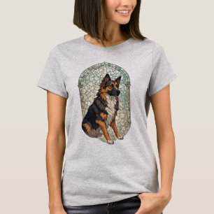 German Shepherd Dog Portrait With Stained Glass T-Shirt