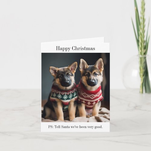 German Shepherd Dog Puppies in Christmas Sweaters Card
