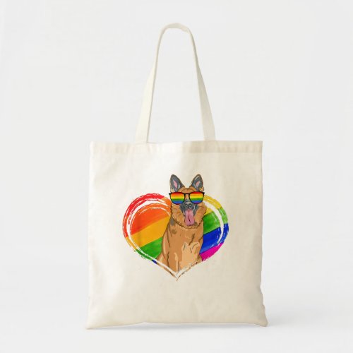 German Shepherd Dog Rainbow Heart Pet Lover Gay Pr Tote Bag