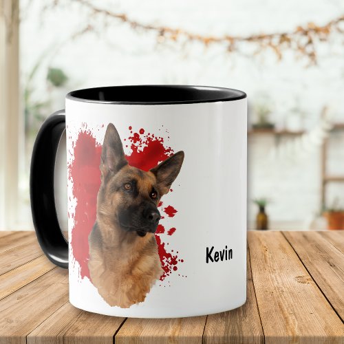 German Shepherd Dog Red Abstract Background Mug