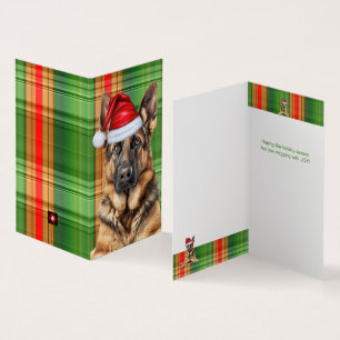 German Shepherd Dog Red Green Plaid Holiday Card