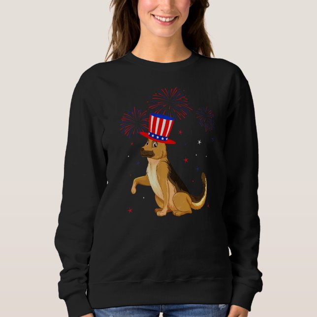 German Shepherd Dog Red White Blue Fireworks 4th O Sweatshirt (Front)