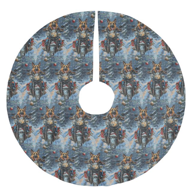 German Shepherd Dog Riding Motorcycle Christmas Brushed Polyester Tree Skirt (Front)