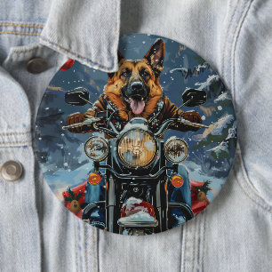 German Shepherd Dog Riding Motorcycle Christmas Button