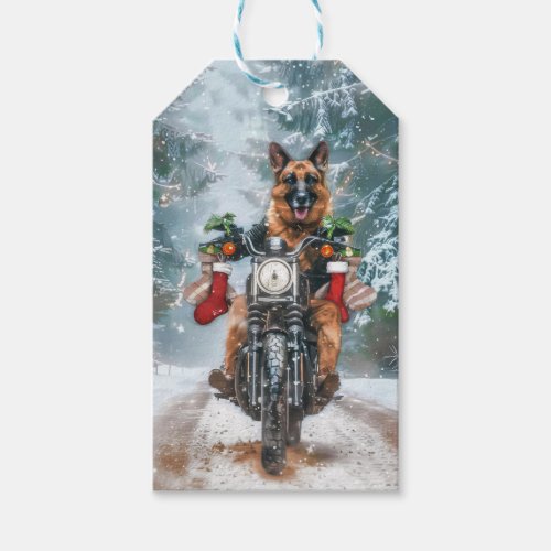 German Shepherd Dog Riding Motorcycle Christmas  Gift Tags