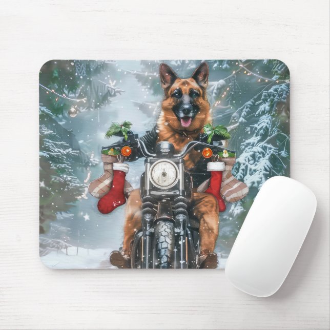 German Shepherd Dog Riding Motorcycle Christmas  Mouse Pad (With Mouse)