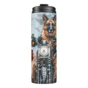 German Shepherd Dog Riding Motorcycle Christmas Thermal Tumbler