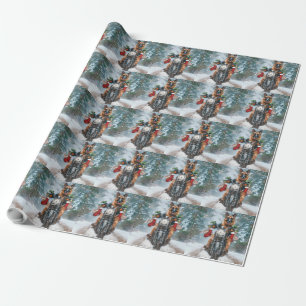 German Shepherd Dog Riding Motorcycle Christmas Wrapping Paper
