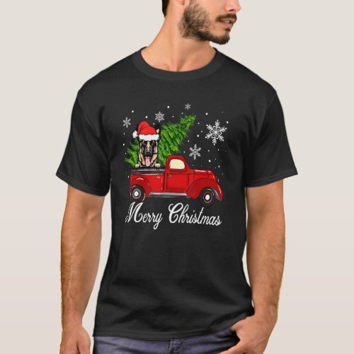 German Shepherd Dog Riding Red Truck Christmas Dec T_Shirt