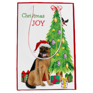 German Shepherd Dog Santa Hat and Christmas Tree Medium Gift Bag