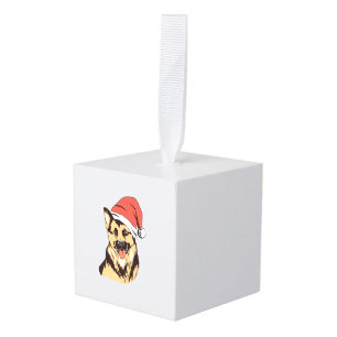 German Shepherd Dog Santa Hat - Funny Christmas Cube Ornament