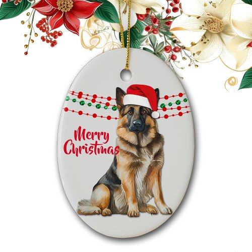 German Shepherd Dog Santa Hat Holiday Beads Ceramic Ornament