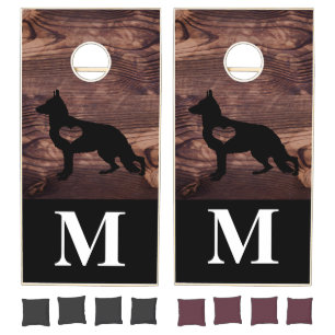 German Shepherd Dog Shepard Faux Wood Monogram Cornhole Set