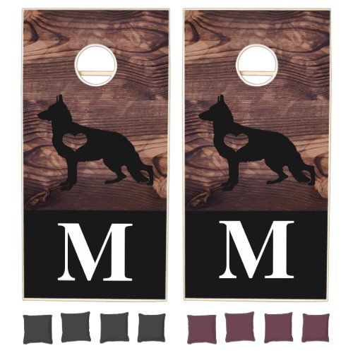 German Shepherd Dog Shepard Faux Wood Monogram Cornhole Set