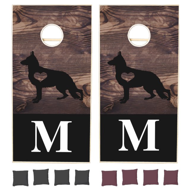 German Shepherd Dog Shepard Faux Wood Monogram Cornhole Set (Set)