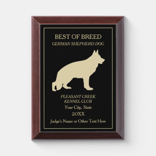 German Shepherd Dog Show Award Plaque