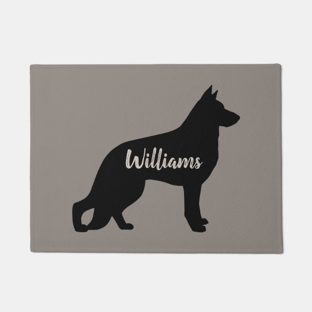 German Shepherd Dog Silhouette Black and Grey Doormat (Front)