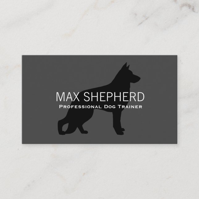 German Shepherd Dog Silhouette Black on Grey Business Card (Front)