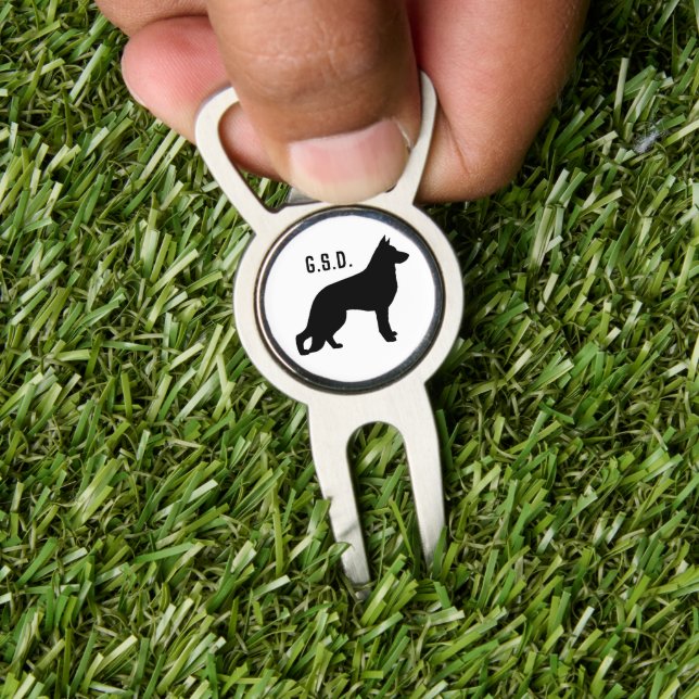 German Shepherd Dog Silhouette Custom Initials Divot Tool (Insitu 1)