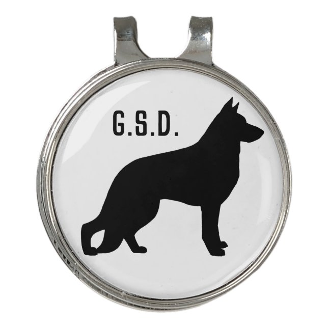 German Shepherd Dog Silhouette Custom Initials Golf Hat Clip (Front)