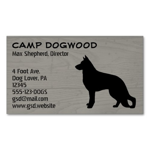 German Shepherd Dog Silhouette Faux Wood Style Business Card Magnet