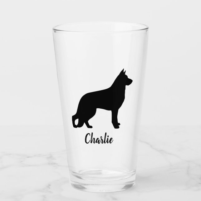 German Shepherd Dog Silhouette GSD Personalized Glass (Front)