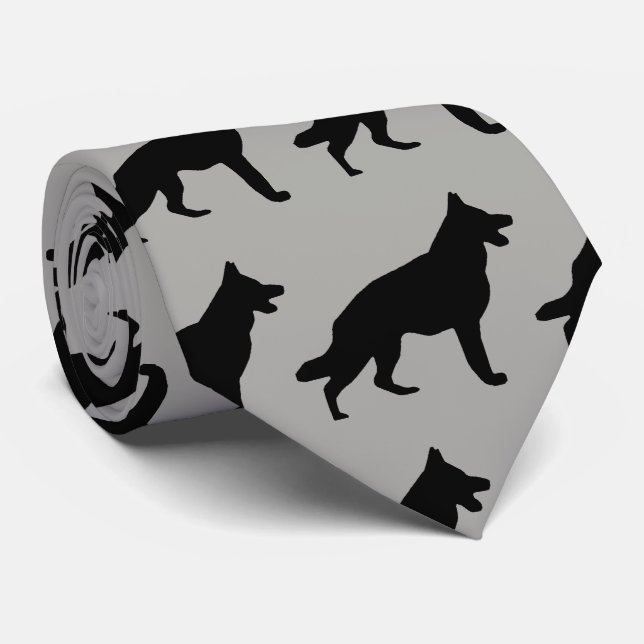 German Shepherd Dog Silhouette Neck Tie (Rolled)