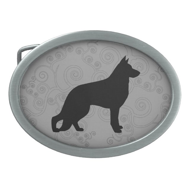German Shepherd Dog Silhouette Oval Belt Buckle (Front)