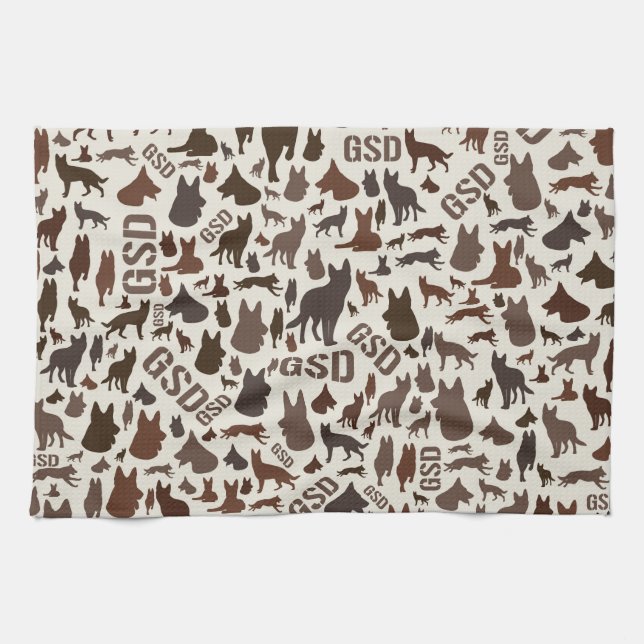 German Shepherd Dog Silhouette Pattern Kitchen Towel (Horizontal)