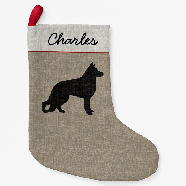 German Shepherd Dog Silhouette Personalized K-9 Small Christmas Stocking (Front)