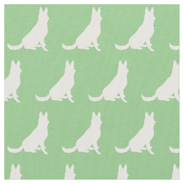 German Shepherd Dog Silhouette Pet Sage Green Fabric (Close Up)
