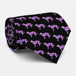 German Shepherd Dog Silhouette Purple Black Neck Neck Tie
