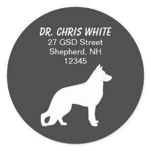 German Shepherd Dog Silhouette Return Address Classic Round Sticker