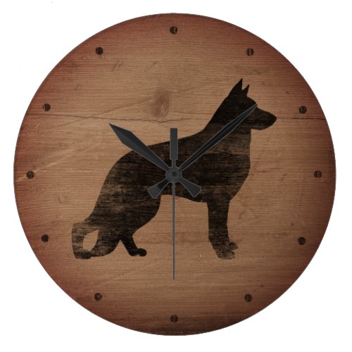 German Shepherd Dog Silhouette Rustic Style Large Clock