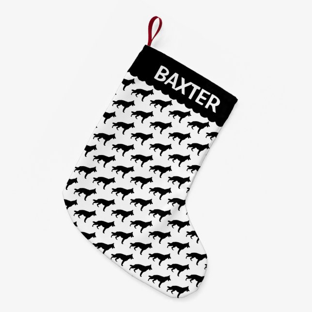 German Shepherd Dog Silhouette Small Christmas Stocking (Front (Hanging))