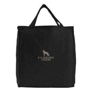 German Shepherd Dog Silhouette with Custom Text Embroidered Tote Bag