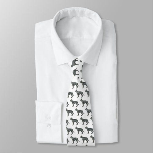 German Shepherd Dog Silhouette Yellow  Blue White Neck Tie