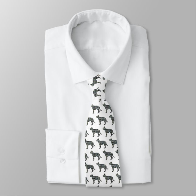 German Shepherd Dog Silhouette Yellow & Blue White Neck Tie (Tied)