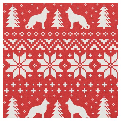 German Shepherd Dog Silhouettes Christmas Holiday Fabric