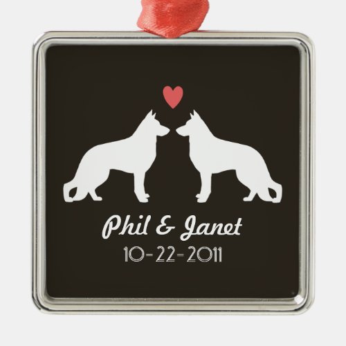 German Shepherd Dog Silhouettes Couple Custom Metal Ornament